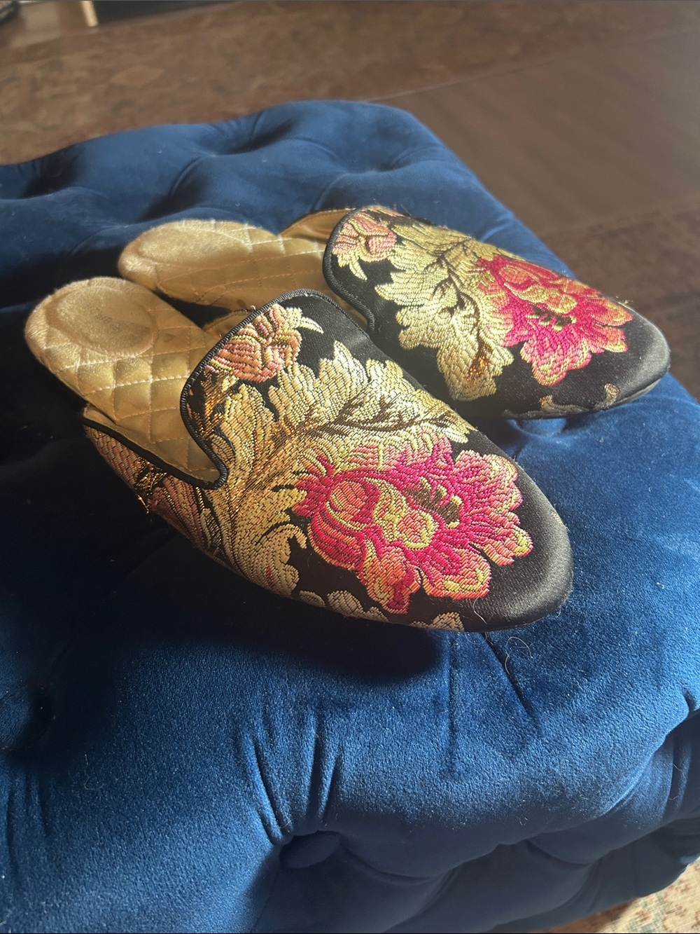 Birdies Floral Embroidered Slip-On Mules, Sz 9
